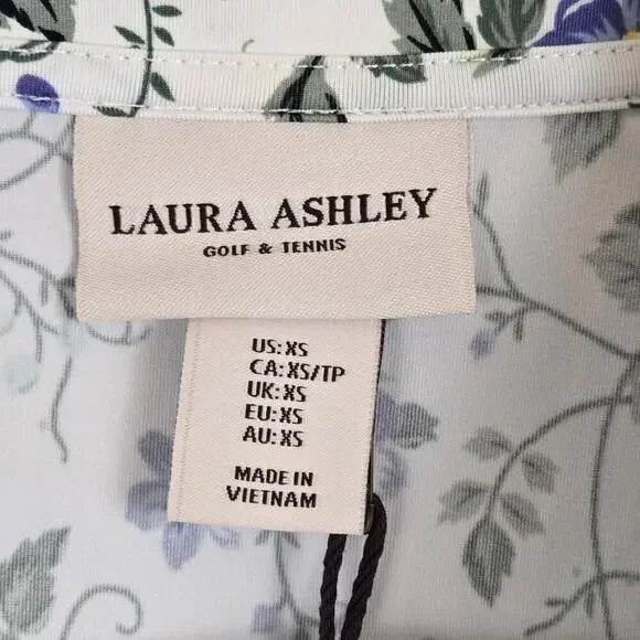 Laura Ashley Golf & Tennis Collared Shirt XS Sleeveless BLUE Floral NWT ATHLEISU - Picture 3 of 9